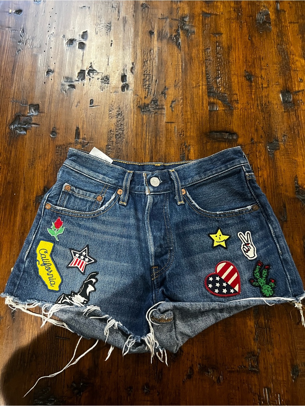 Women's Dark Blue Denim Patchwork Shorts